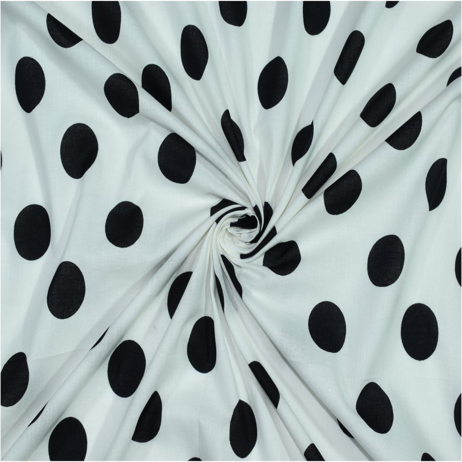 Polka Dot White Color Cotton Printed Fabric - Fabric