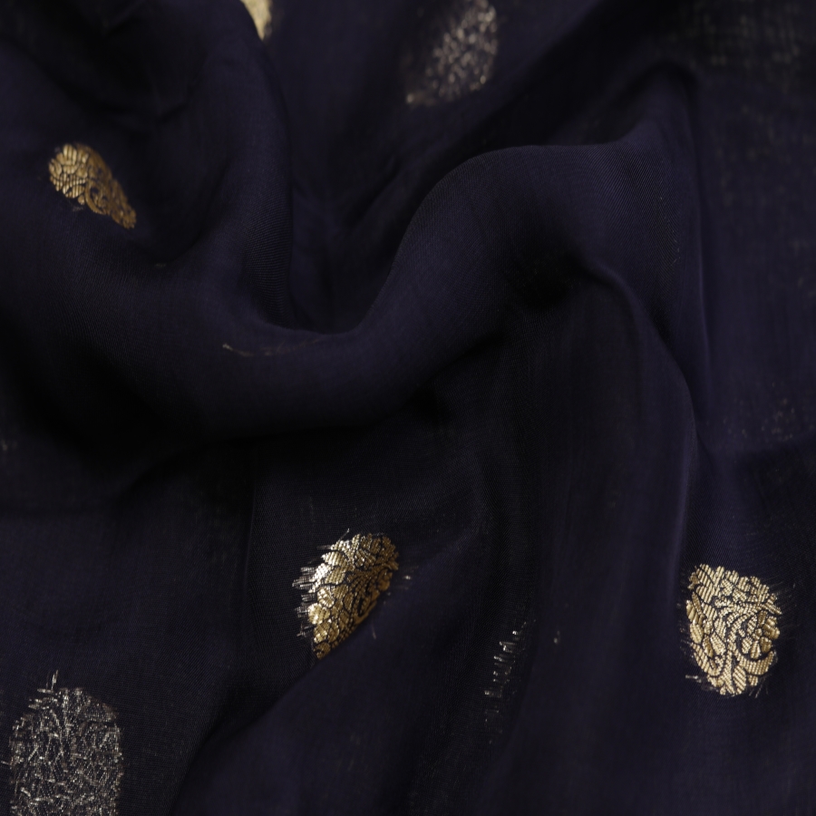 Blue Color Plain Dyed Badla Jari Butta Pure Organza Fabric - Fabric | F ...