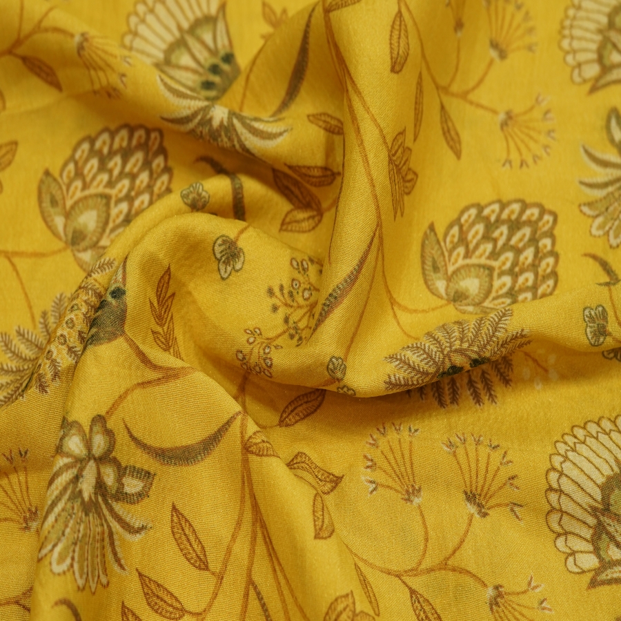 Yellow Color Digital Floral Print Cotton Musline Fabric - Fabric | F ...