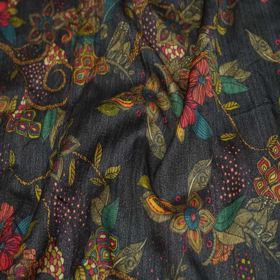 Blue Color Digital Floral Print Raw Silk Fabric - Fabric | F-studio ...